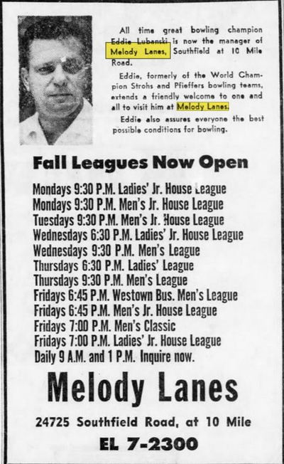 Melody Lanes - Aug 1967 Ad (newer photo)